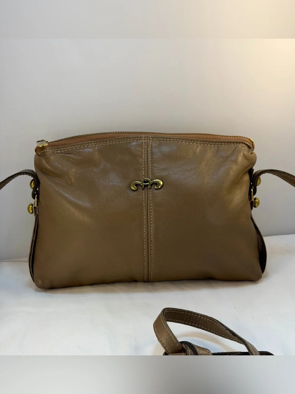 Vintage Etienne Aigner Taupe Leather Crossbody Bag